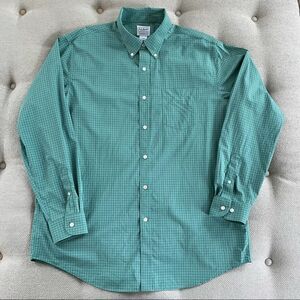 LL Bean Green Windowpane Button Down Shirt L